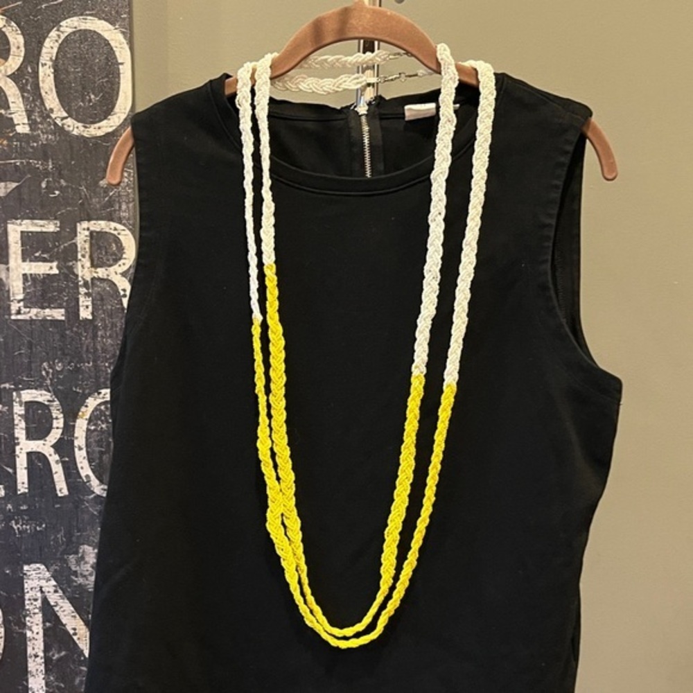 🦌🥑 Long Braided Colorblock Necklace White & Yellow Multi-Strand macramé